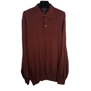 Long Sleeve Polo Shirt Knit Sweater Collared Pullover Burgundy Office Casual